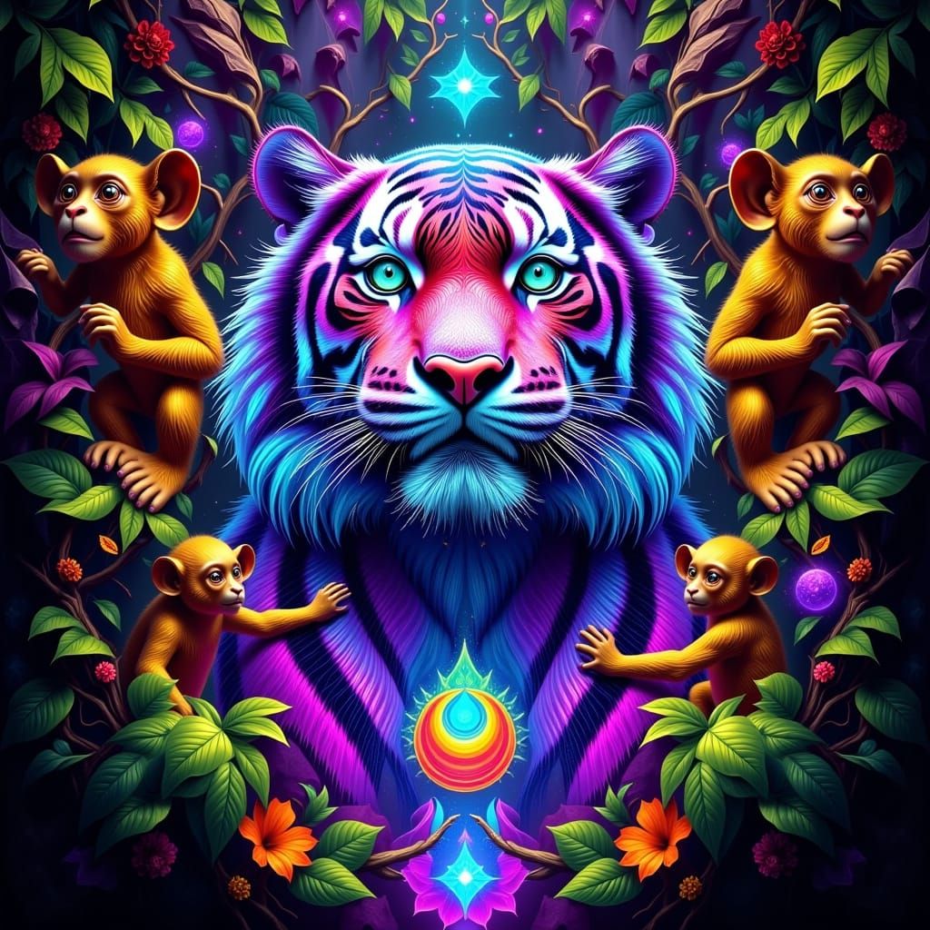 Surreal Psychedelic Tiger in a Vibrant Jungle Realm