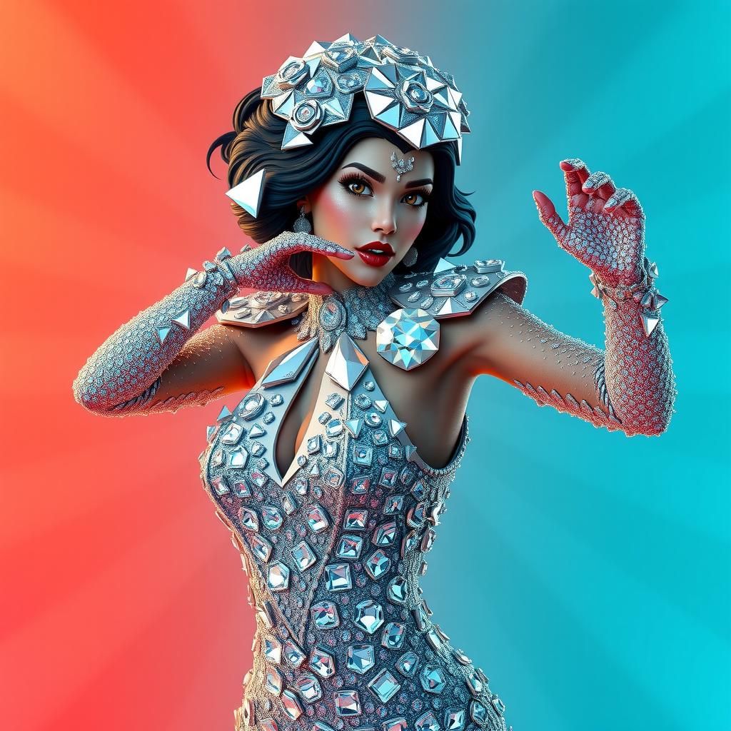 Diamond Woman in Rose Costume, Pixar-Style 3D Art