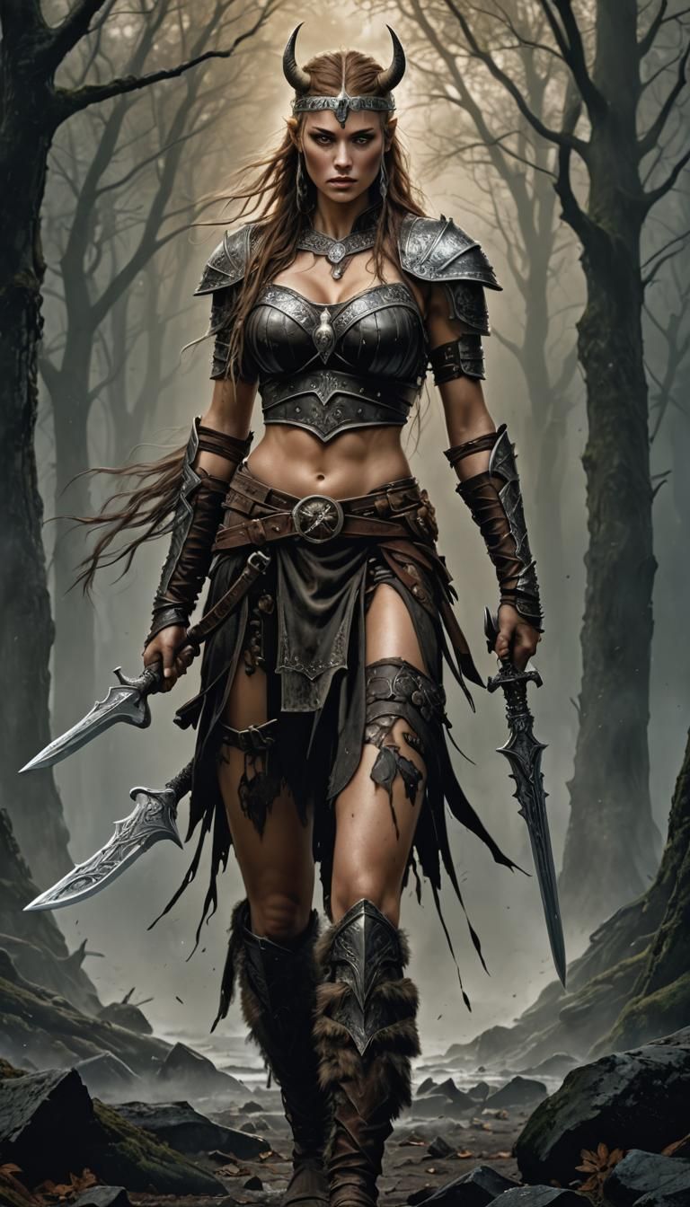 Viking Warrior Woman in Dark Fantasy Style