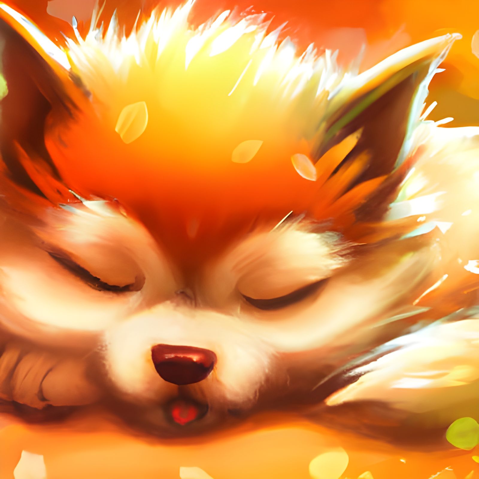 Adorable Fluffy Sunset Wolf Puppy Watercolor Painting