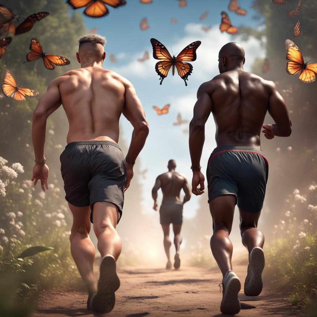 Muscular Men Jogging, Detailed Digital Painting