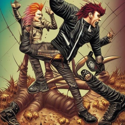 Punk Rock Moshpit in Comic Book Art Style
