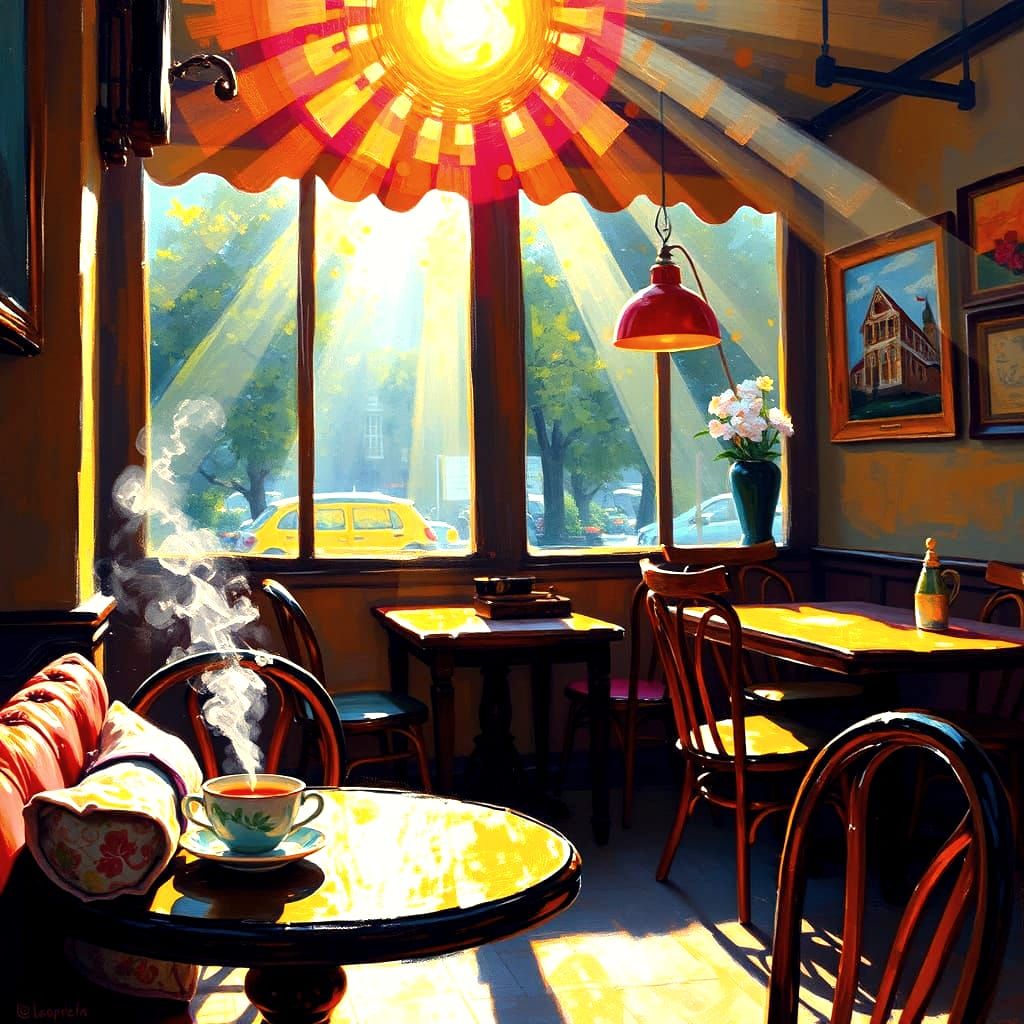 Cozy Cafe Interior With Sunbeams and Nostalgia