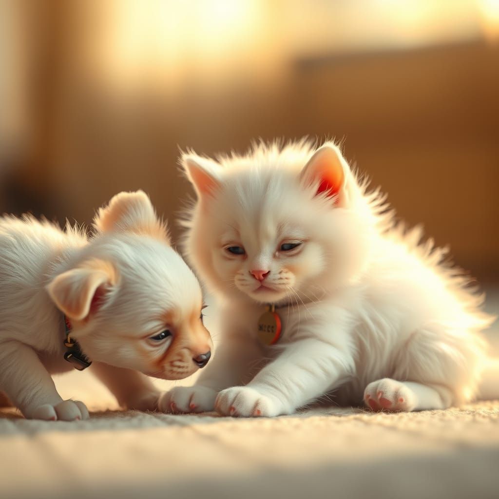 Innocent Play: Cat, Puppy, and Friends