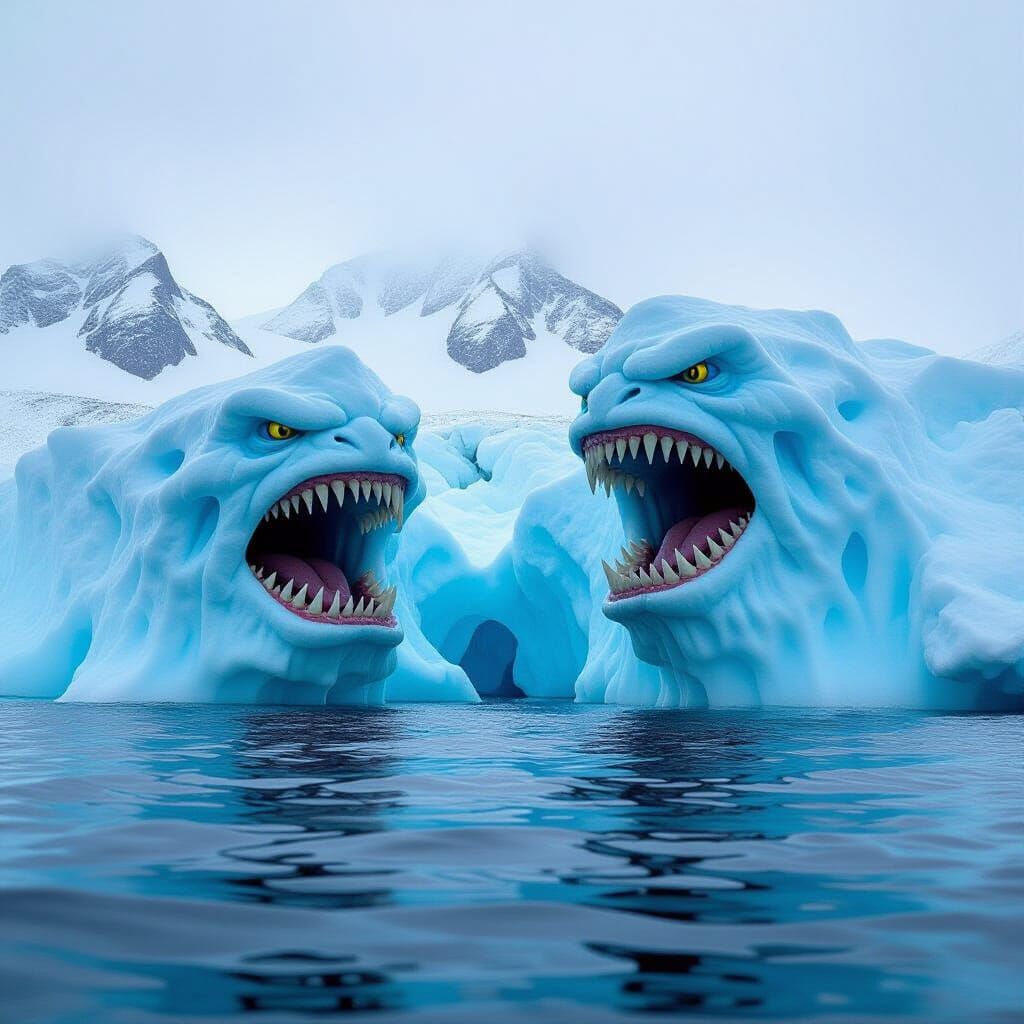 Menacing Iceberg Monsters in Arctic Landscape