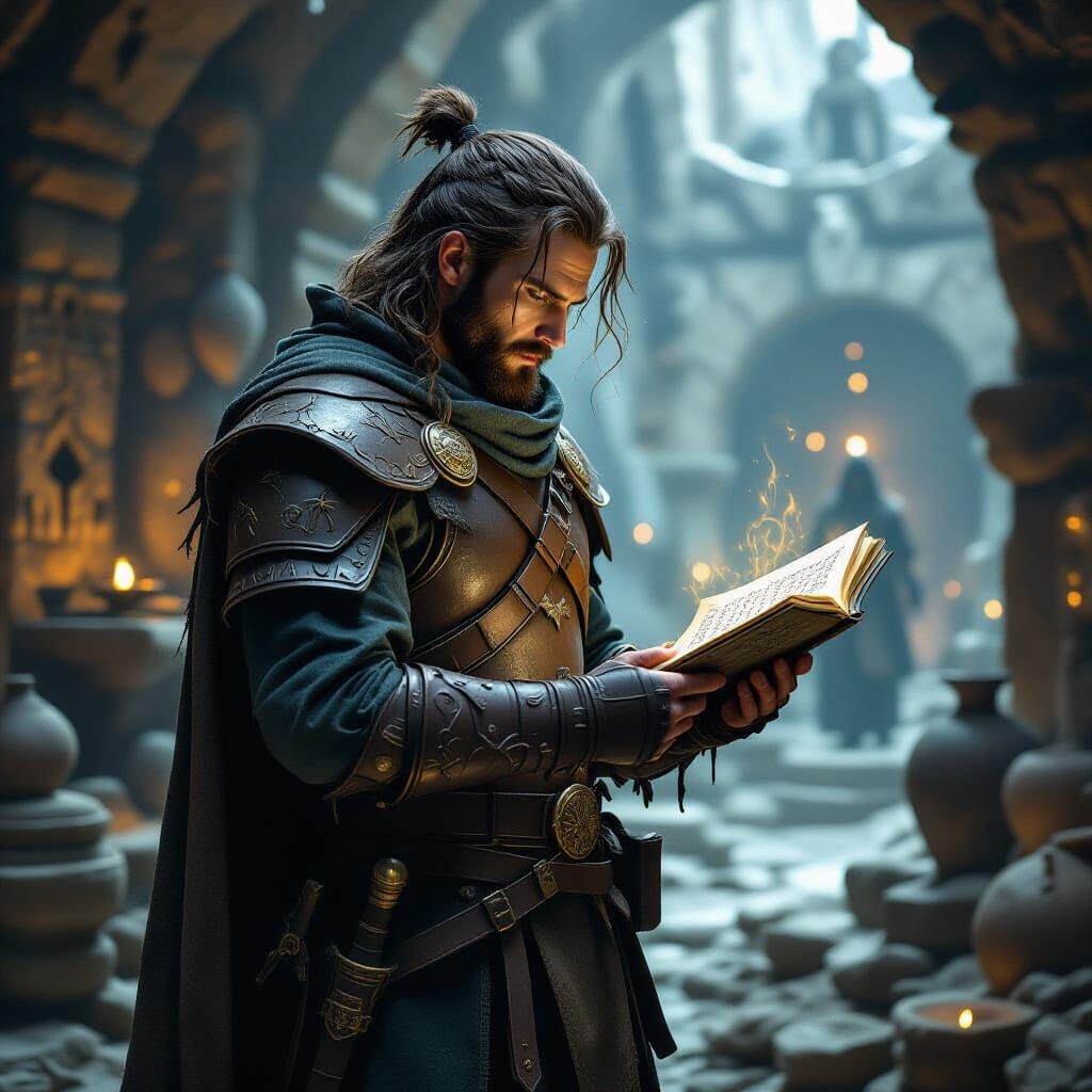 Lykor Deciphers Runes in Dark Fantasy Chamber