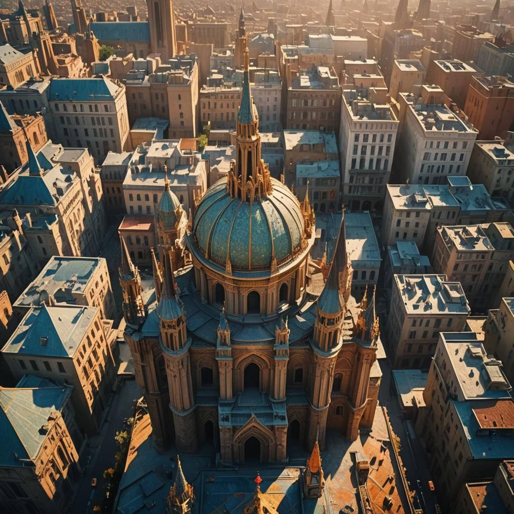 Mystical Cityscape with Ancient Structure in Maximalist Styl...