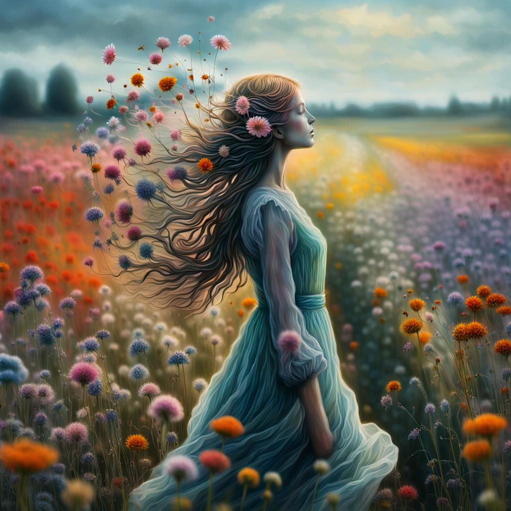 Ethereal Flower Woman in Dreamy Surrealism