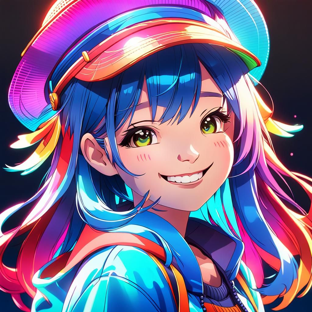 Smiling Anime Girl Portrait in Vibrant Colors