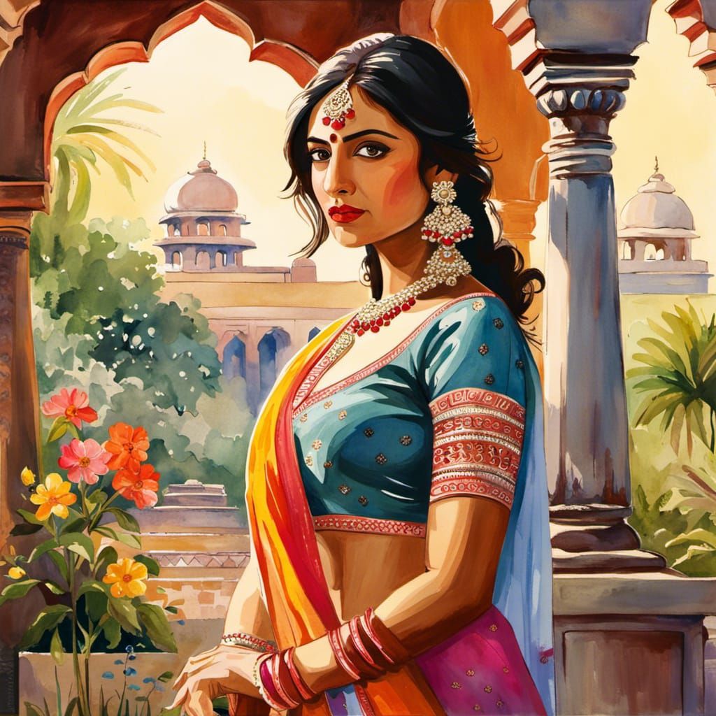 Bollywood Actress in Traditional Indian Garden