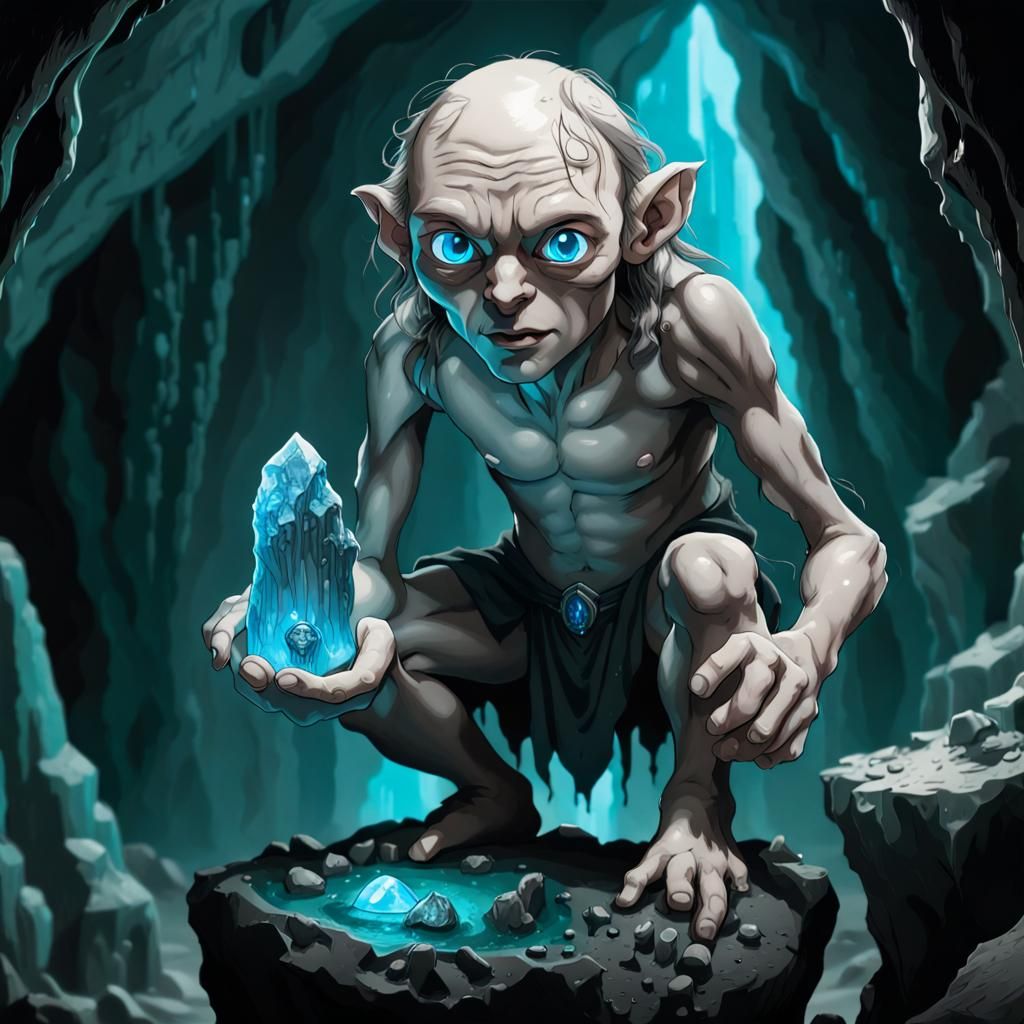 Gollum and the Emerald in Greyscale Splash Art