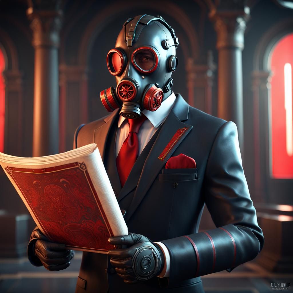 Futuristic Lawyer with Scroll in 3D Cinematic Style