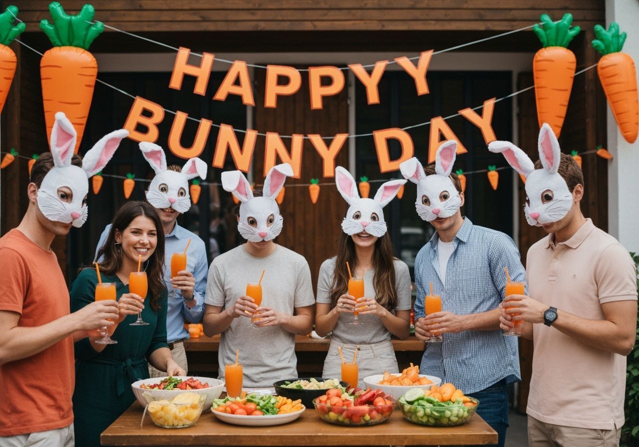 Bunny Day Celebration with Festive Partygoers
