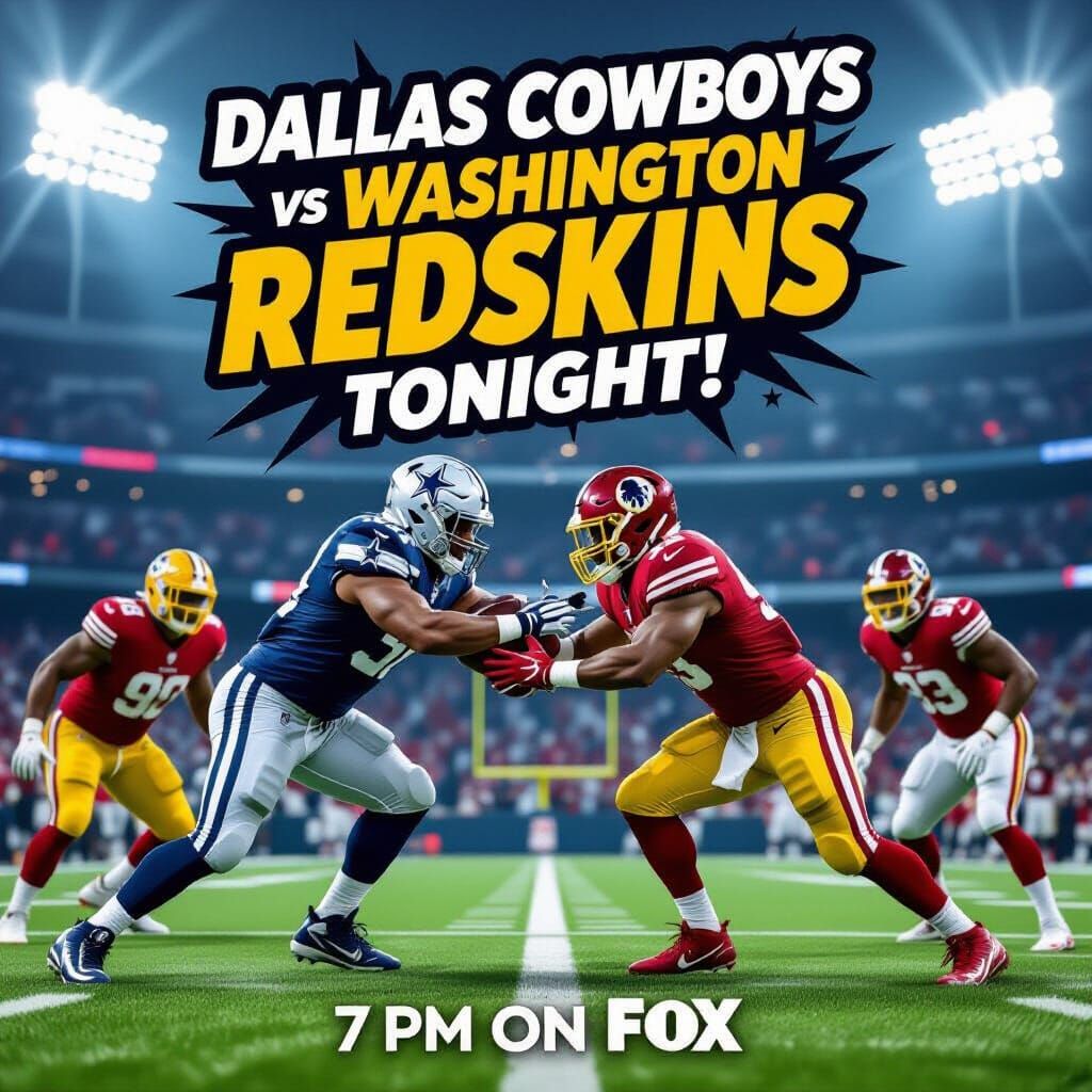 Cowboys vs Redskins Football Poster in Comic Book Style