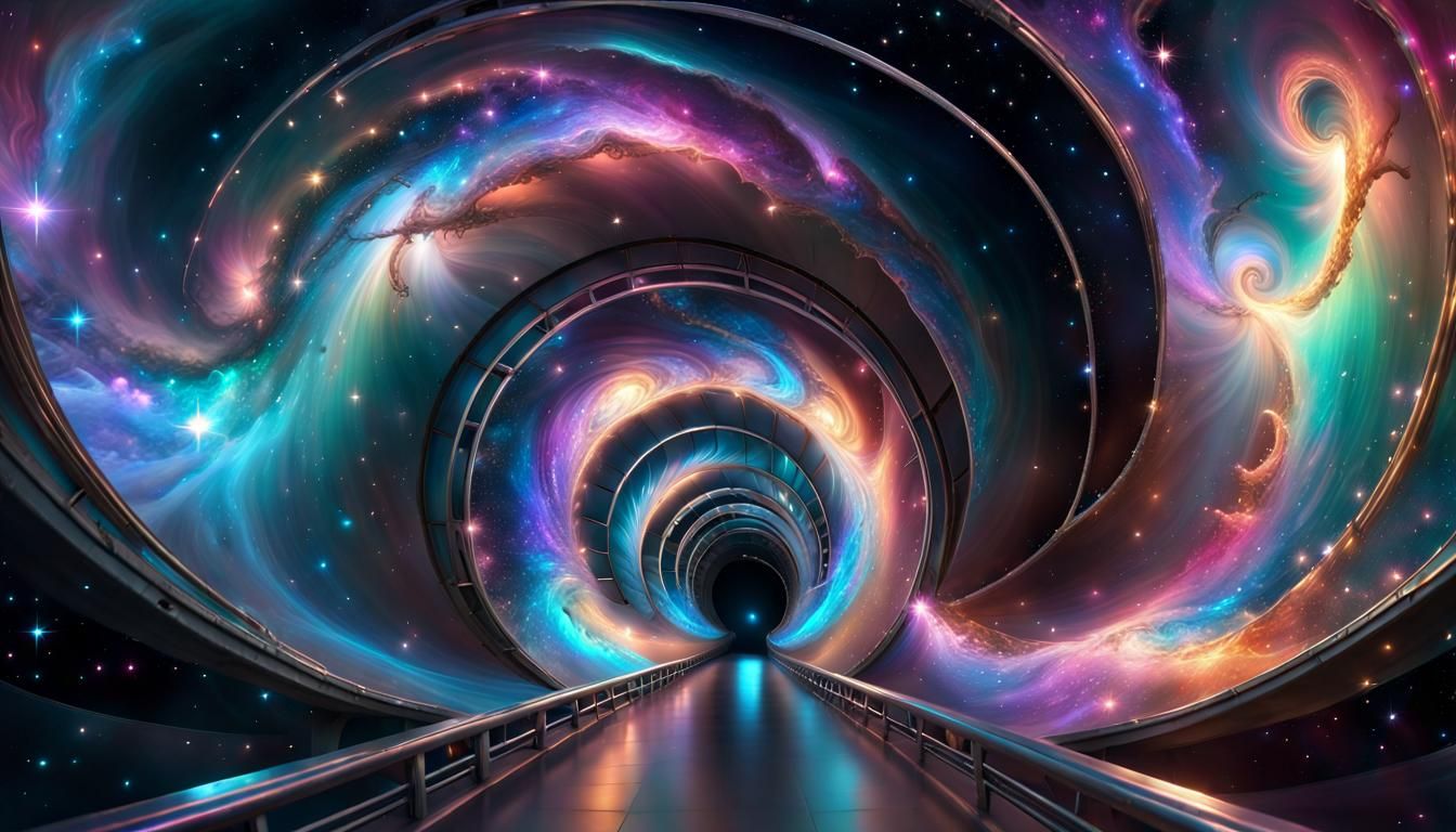 Infinite Magical Tunnel Through Space with Neon Lights