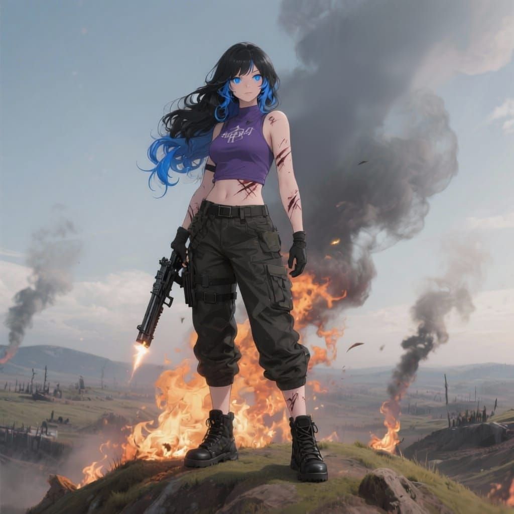 Angel Warrior with Shotgun Overlooking Battlefield