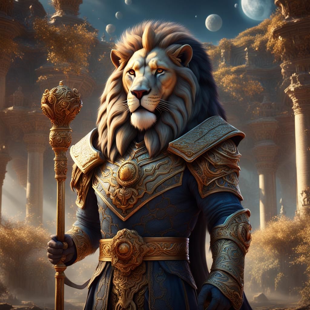 Lion-Headed God in Detailed Matte Painting