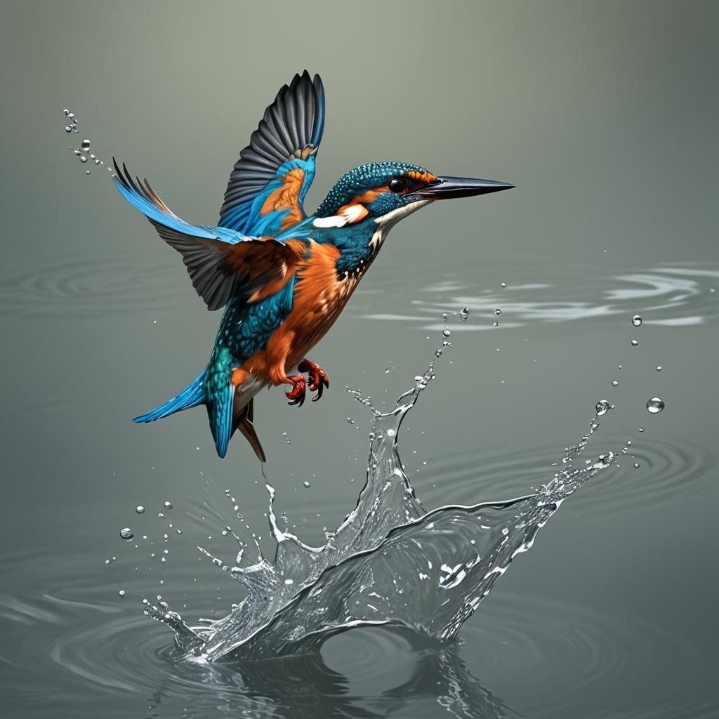 Kingfisher Bird Diving: Hyperrealistic Wildlife Capture