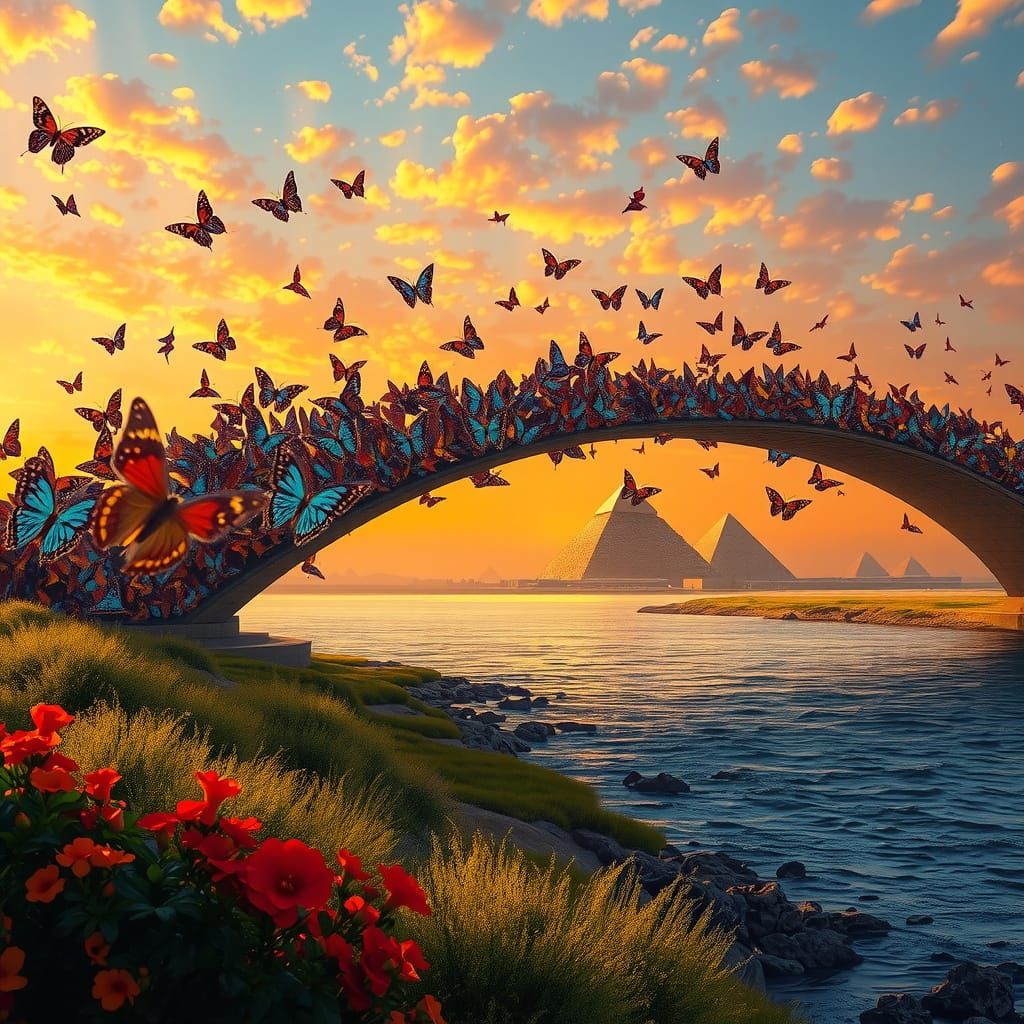 Majestic Iridescent Butterfly Bridge Over the Nile River