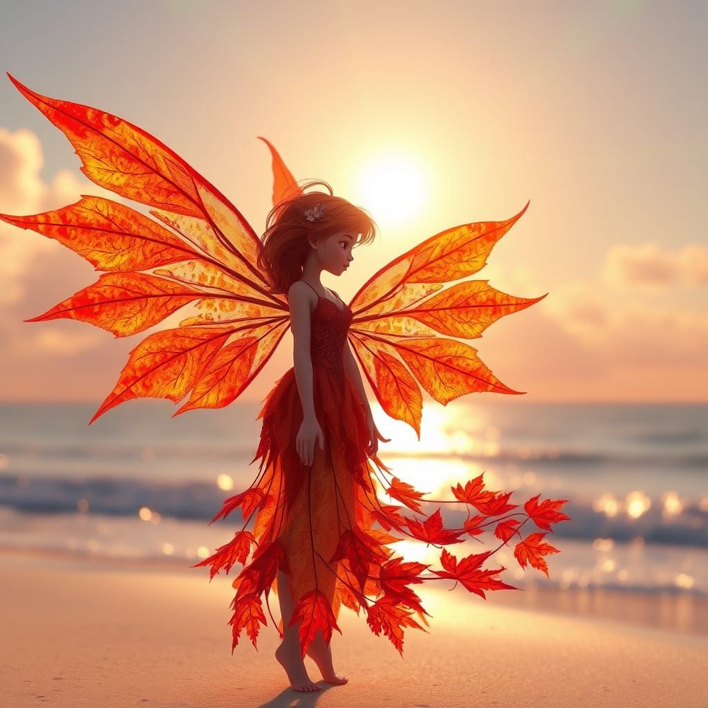 Surreal Beach Fairy in Vibrant Autumn Colors