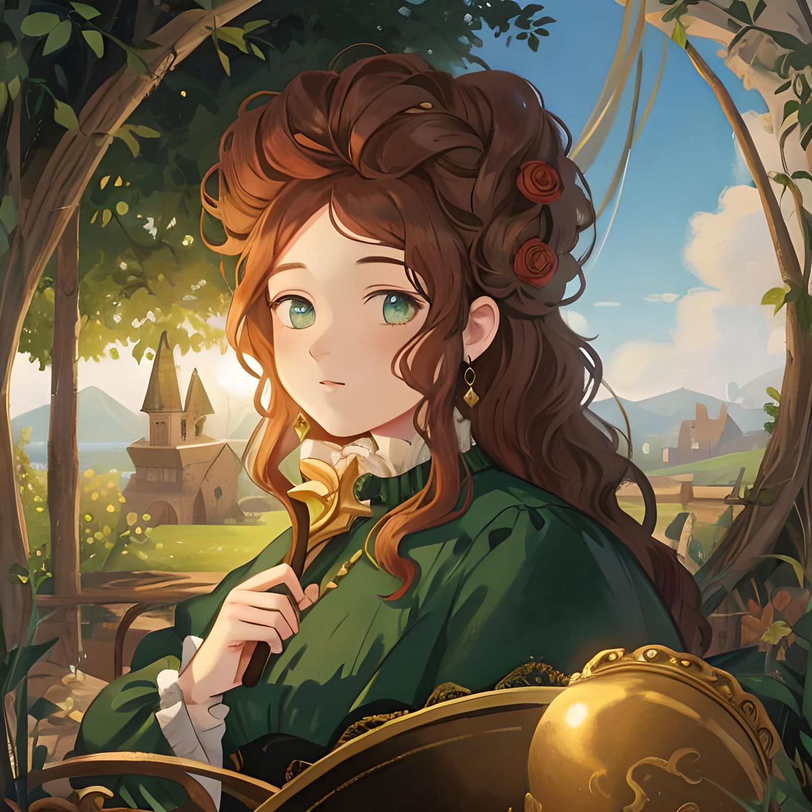 Renaissance Girl with Voluminous Hair Oil Painting