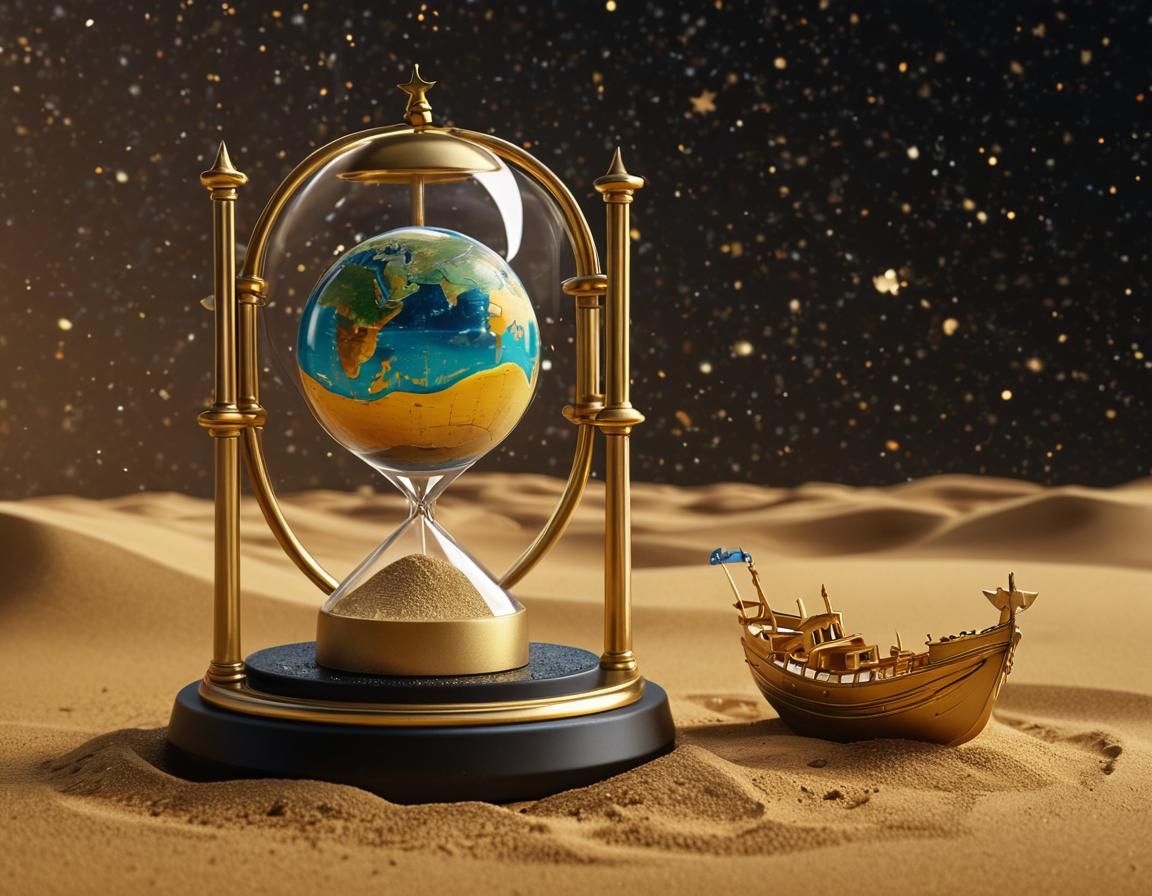 Golden Hourglass with Earth in Pop Art Style