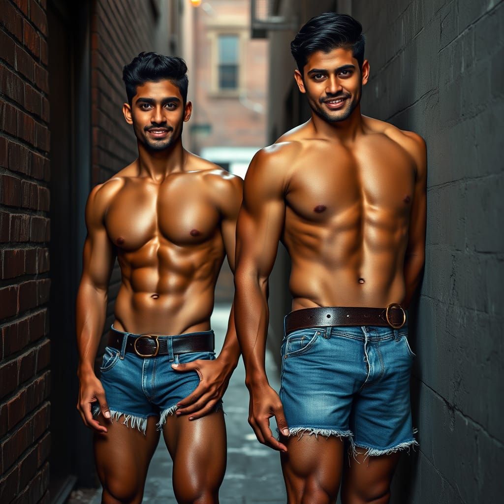 Muscular Men in Denim: Alluring Alleyway Encounter