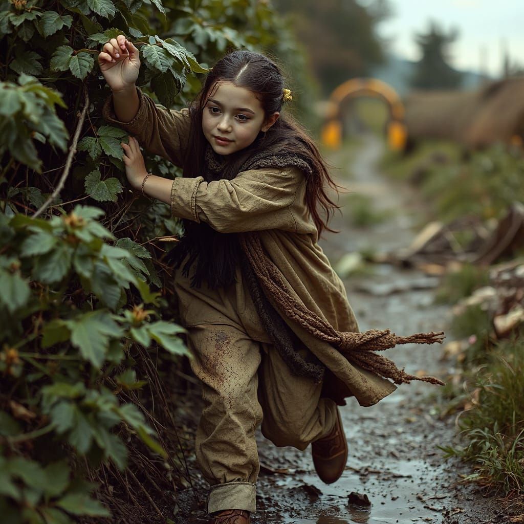 Mud-Covered Girl's Whimsical Embrace: Folkloric Art