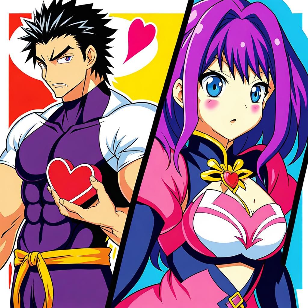Muscular Witch with Heart-Shaped Chocolates in Anime Style