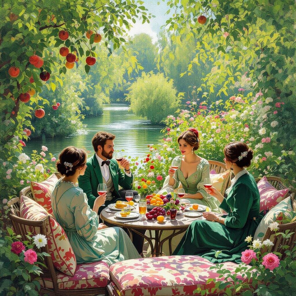 Enchanted Garden Gathering in Impressionistic Style