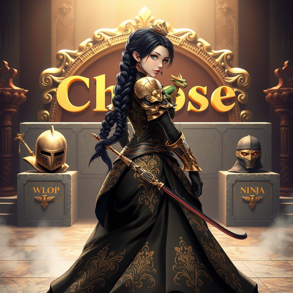 Rococo Princess with Dragon in Anime Style