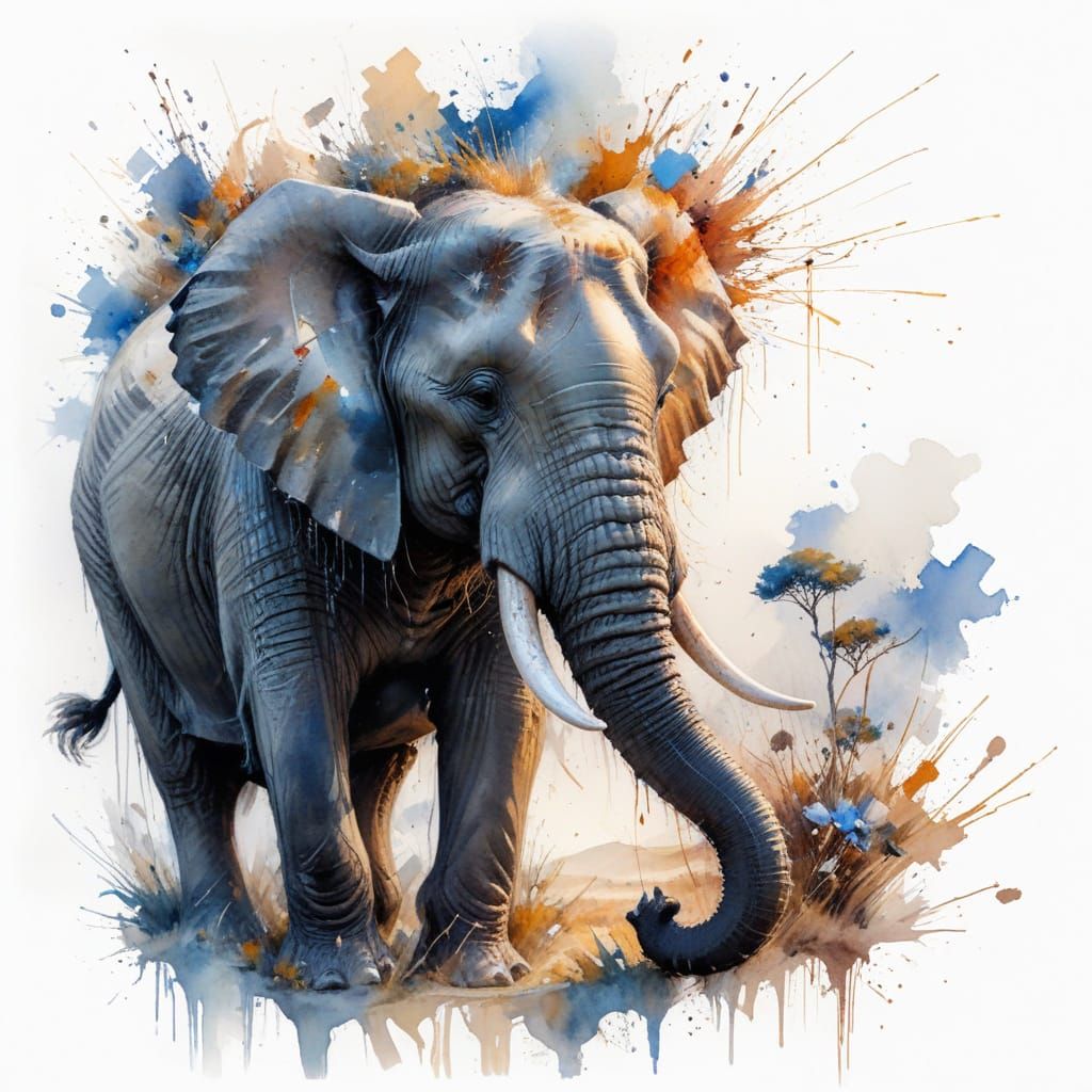 African Elephant on the Serengeti: Enduring Strength in Gold...