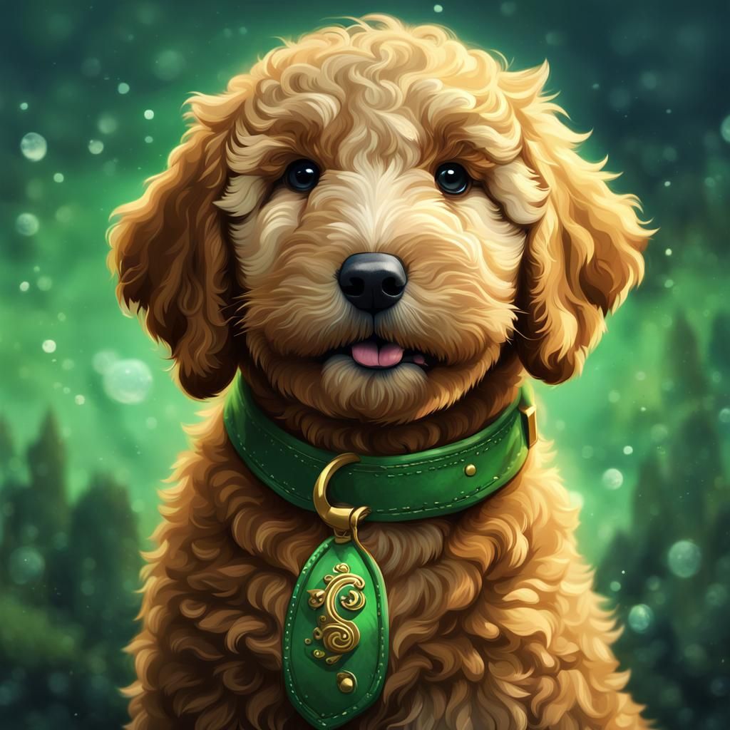 Cute Goldendoodle Puppy: Detailed Fantasy Art
