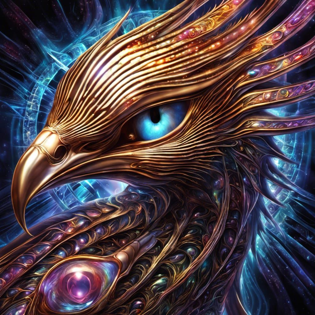 Dark Phoenix with Iridescent Eyes and Energy