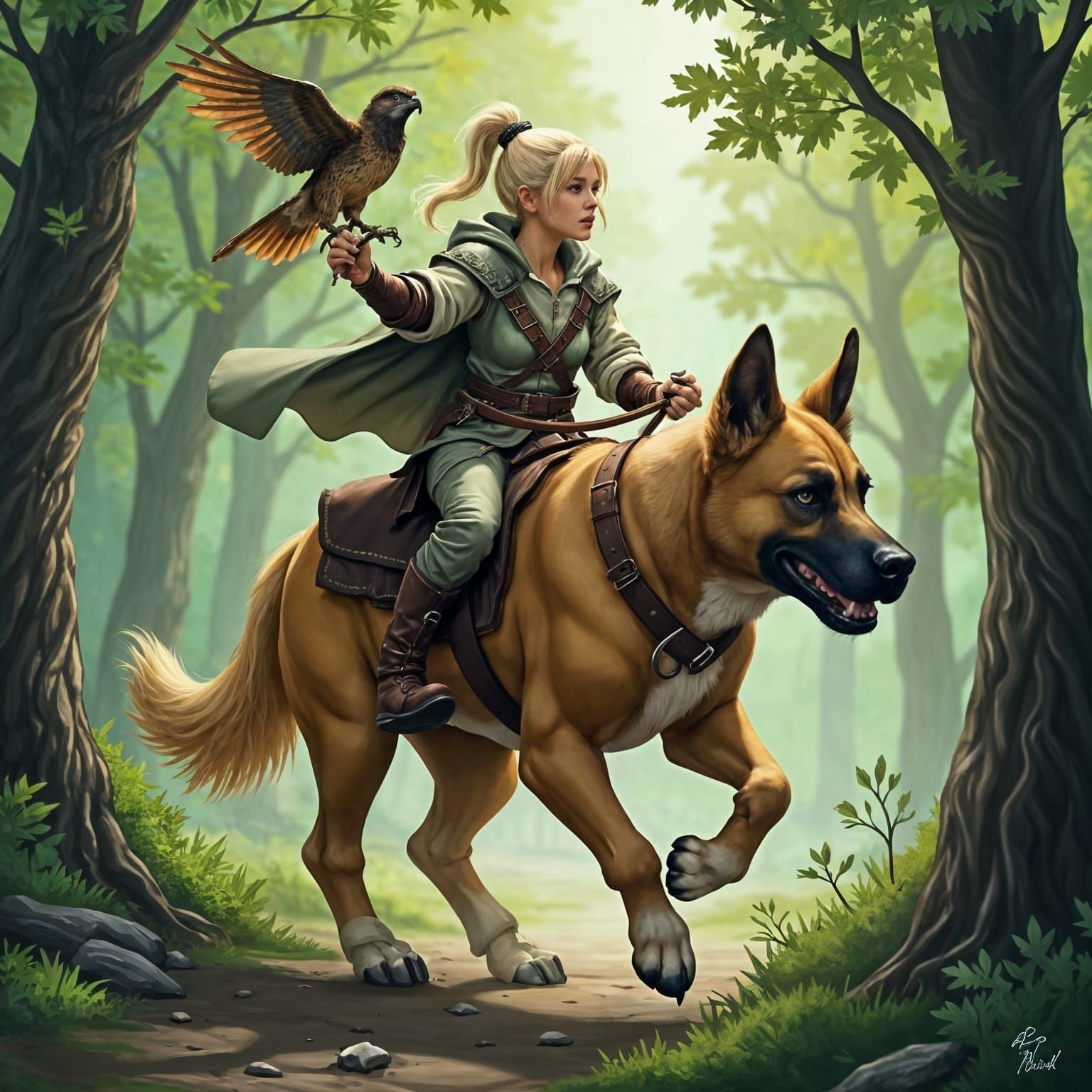 Halfling Ranger and Mastiff in Fantasy Forest