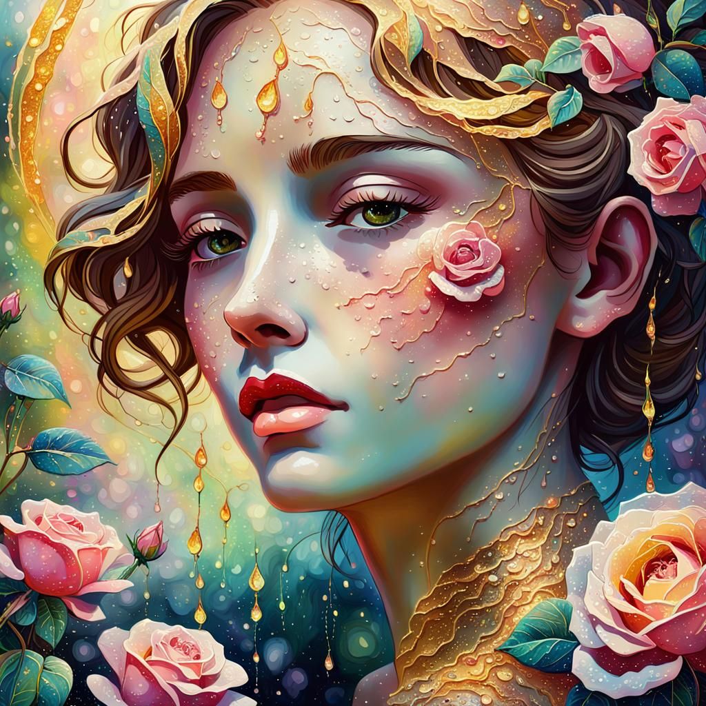 Impressionist Fauve Style Rose in Lush Garden