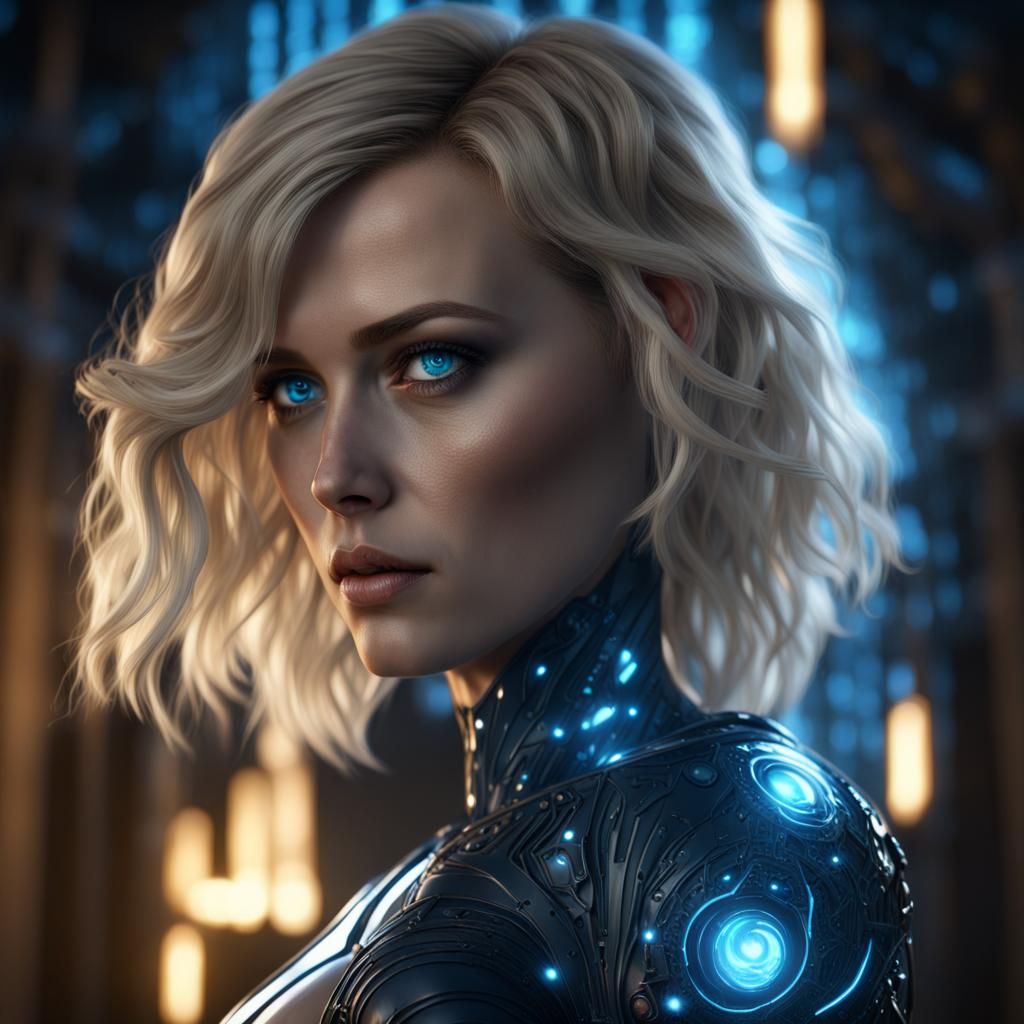 Blonde Woman in Biomechanical Dark Fantasy Style
