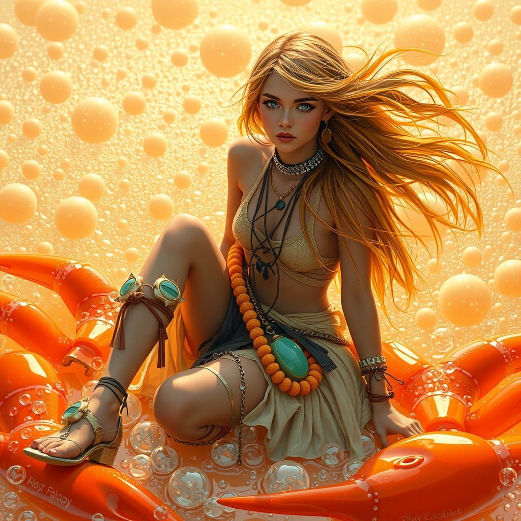 Woman on Gummy Crab in Futuristic Art Style