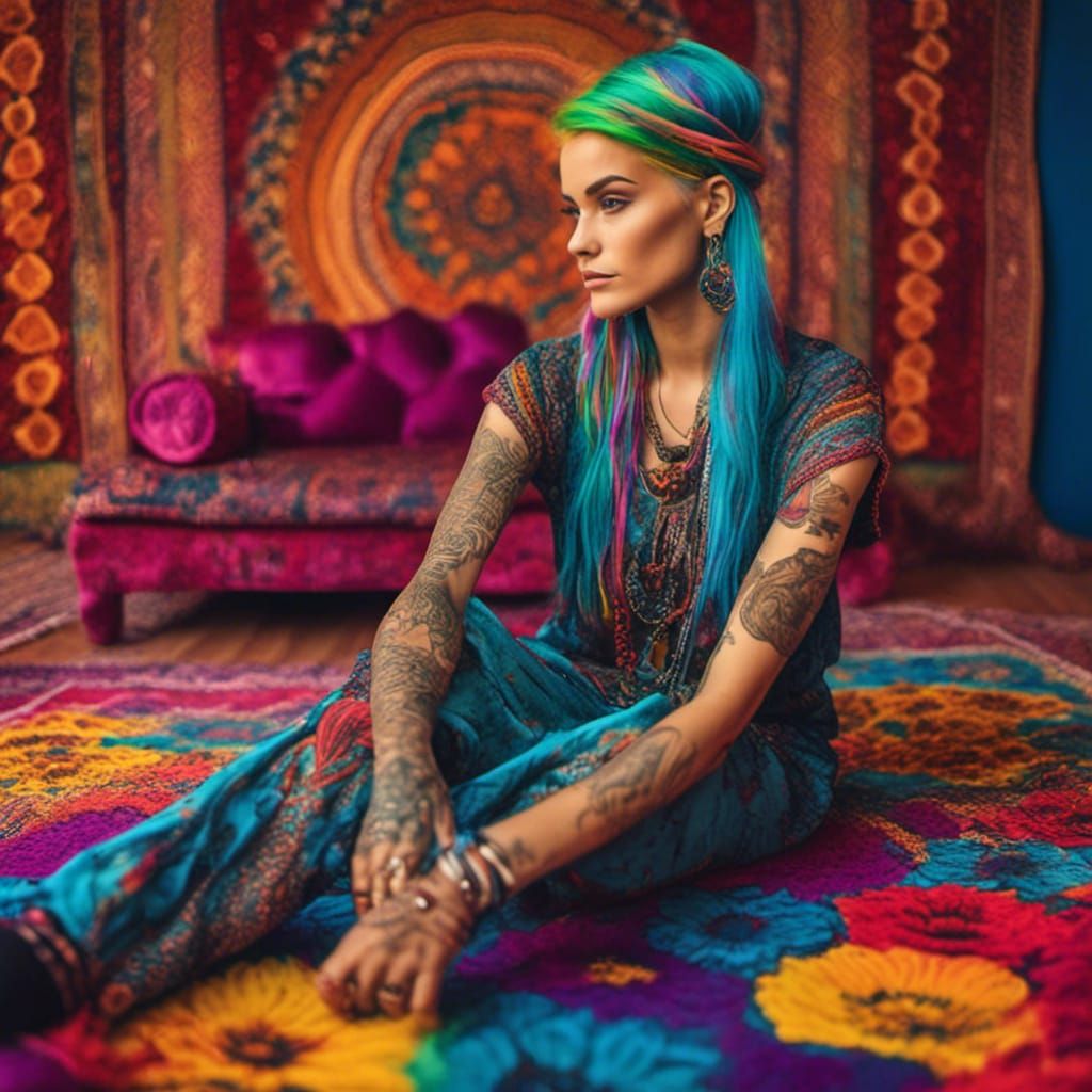 Pop Art Portrait: Rainbow Hair and Henna