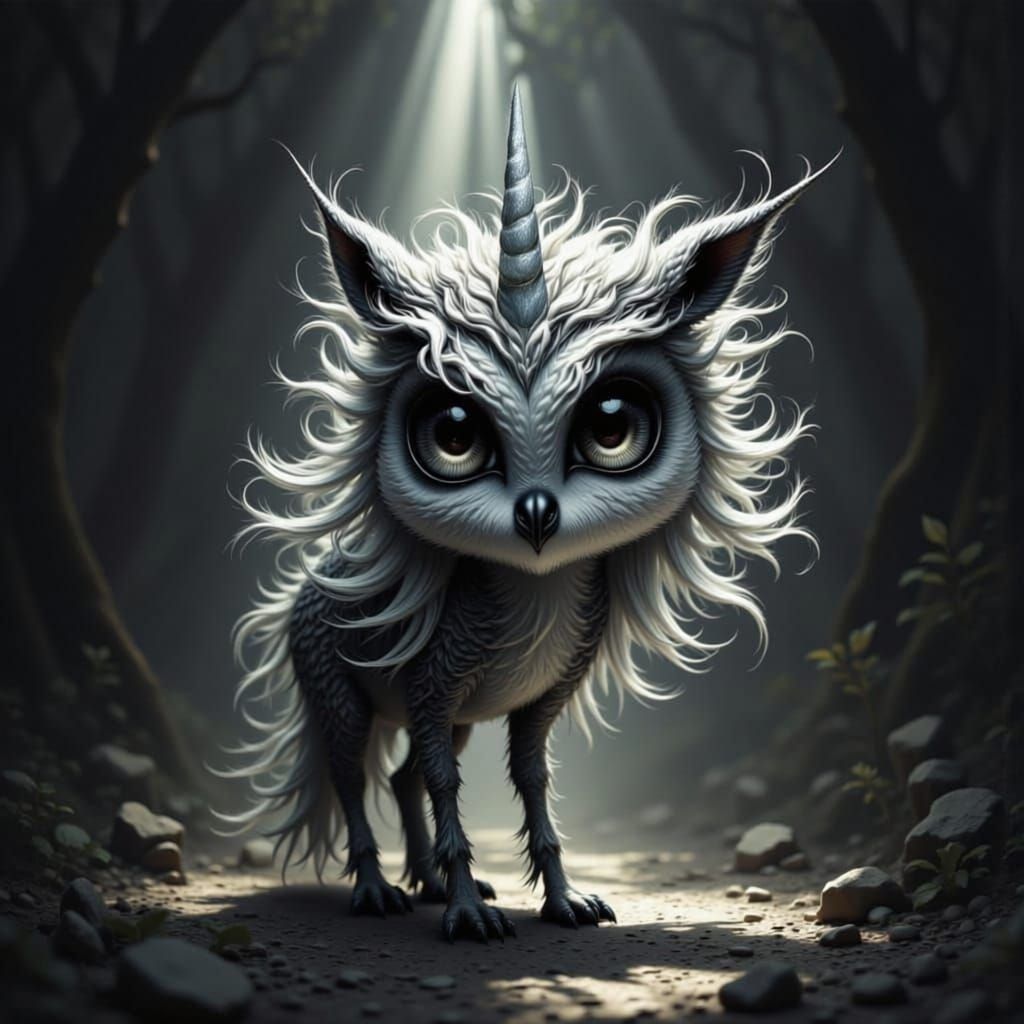 Whimsical Owlicorn with Escher-Inspired Geometry