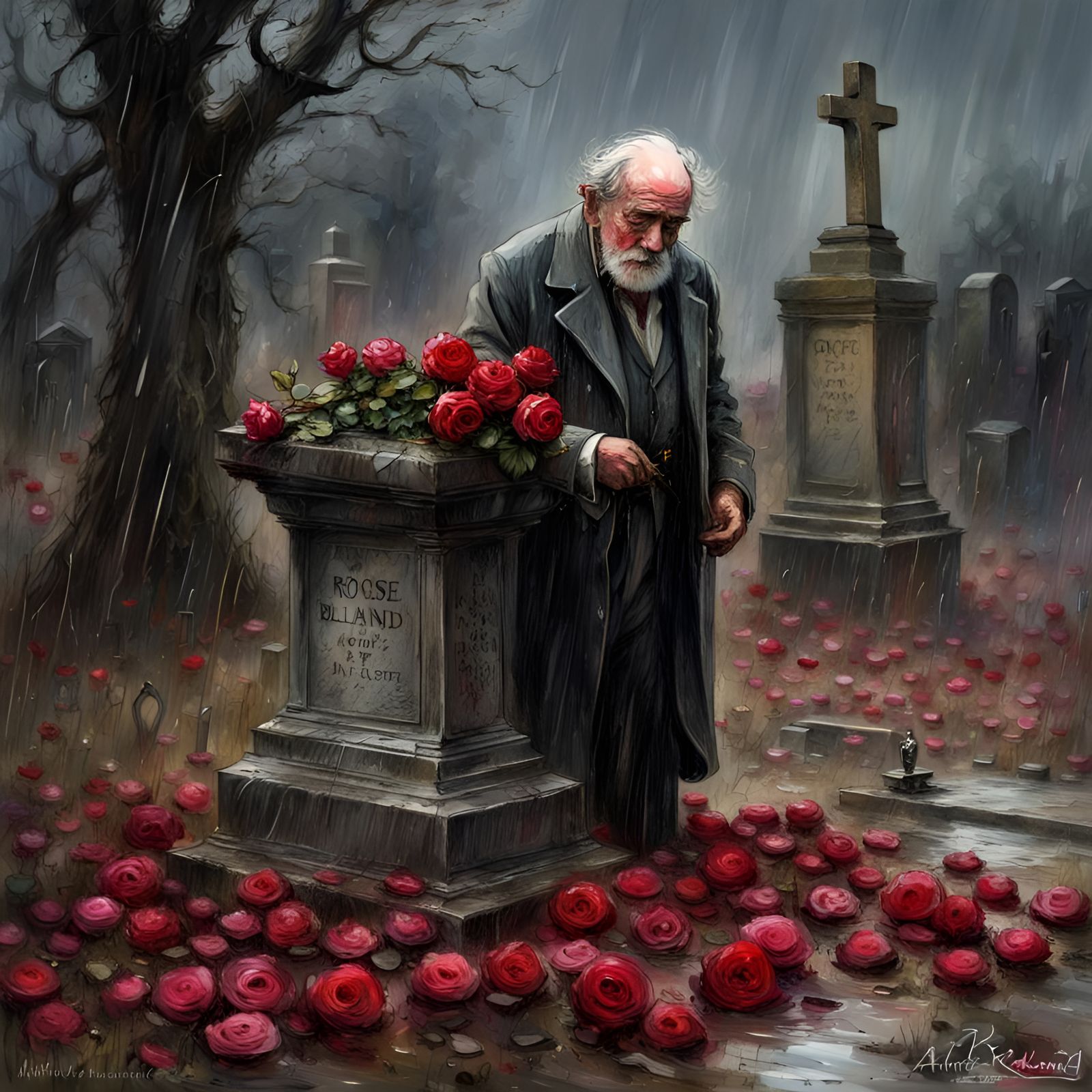 Rose on Grave: Gloomy Scene in Blanchard Style