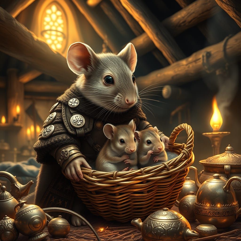 Viking Mouse Warrior Amidst Golden Treasure