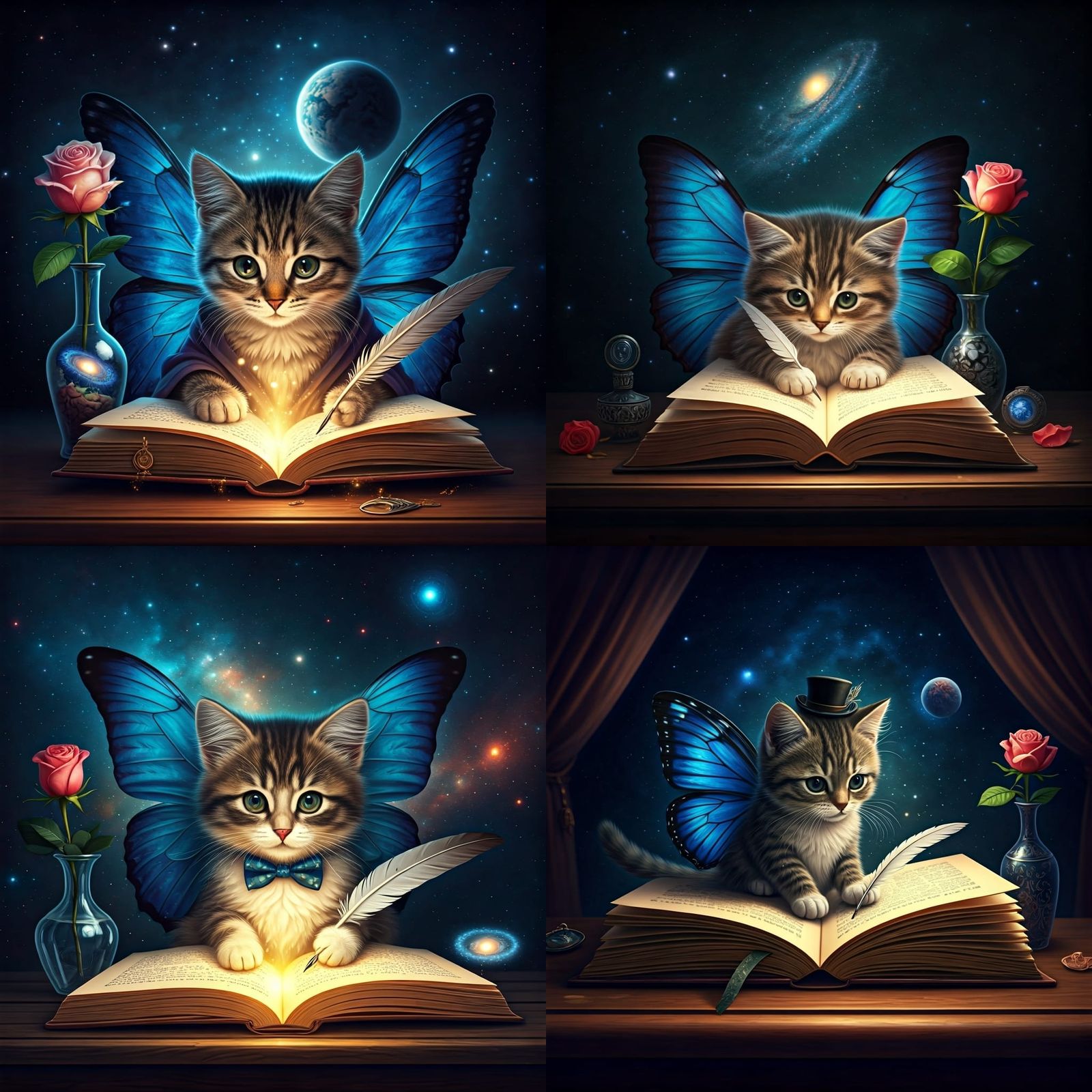 Magical Kitten Writes in Cosmic Book