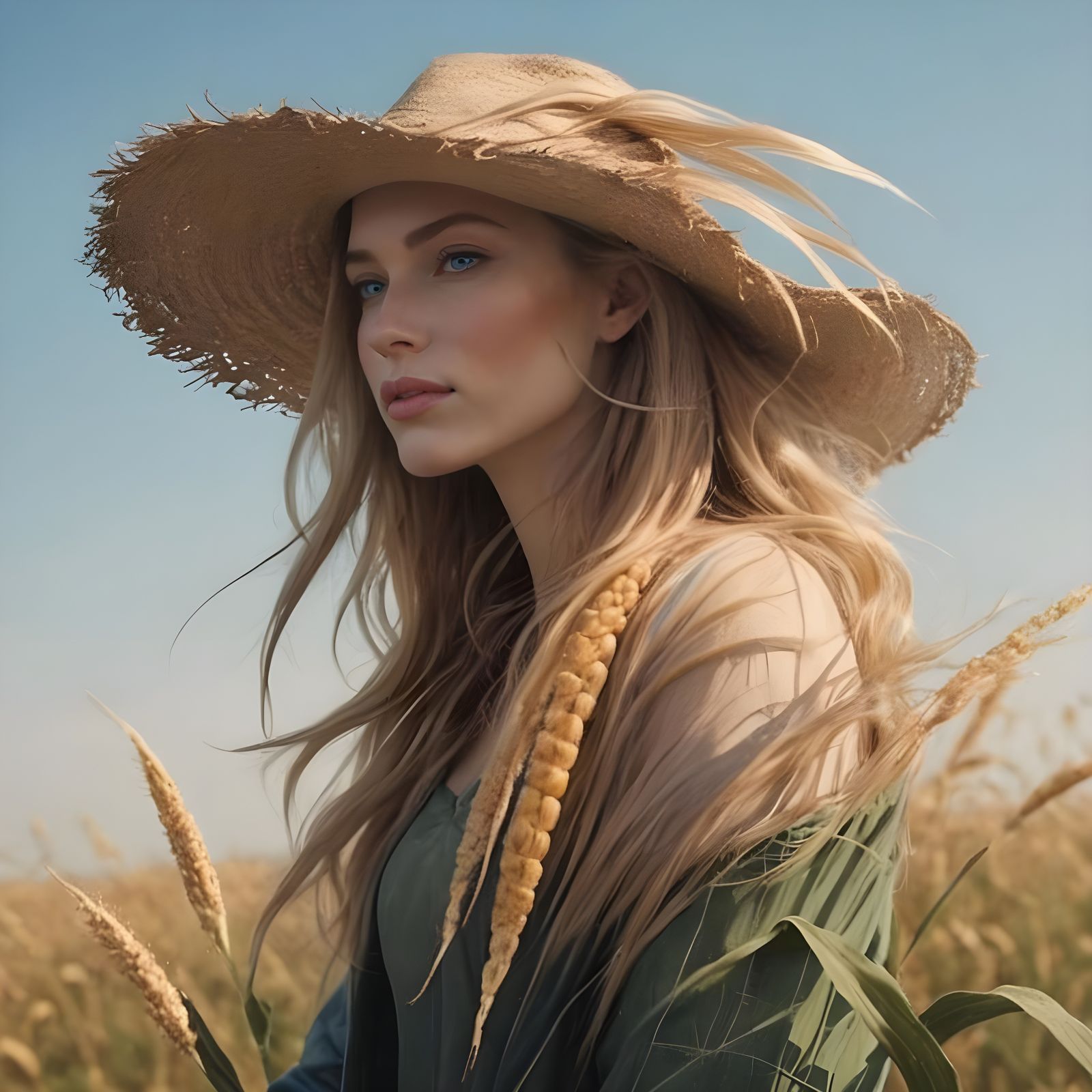 Enigmatic Young Woman with Blonde Hair and Blue Eyes