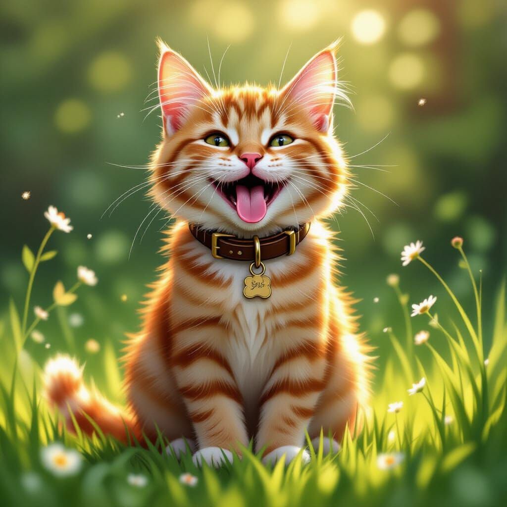 Ginger Cat Impersonating a Dog in Digital Art