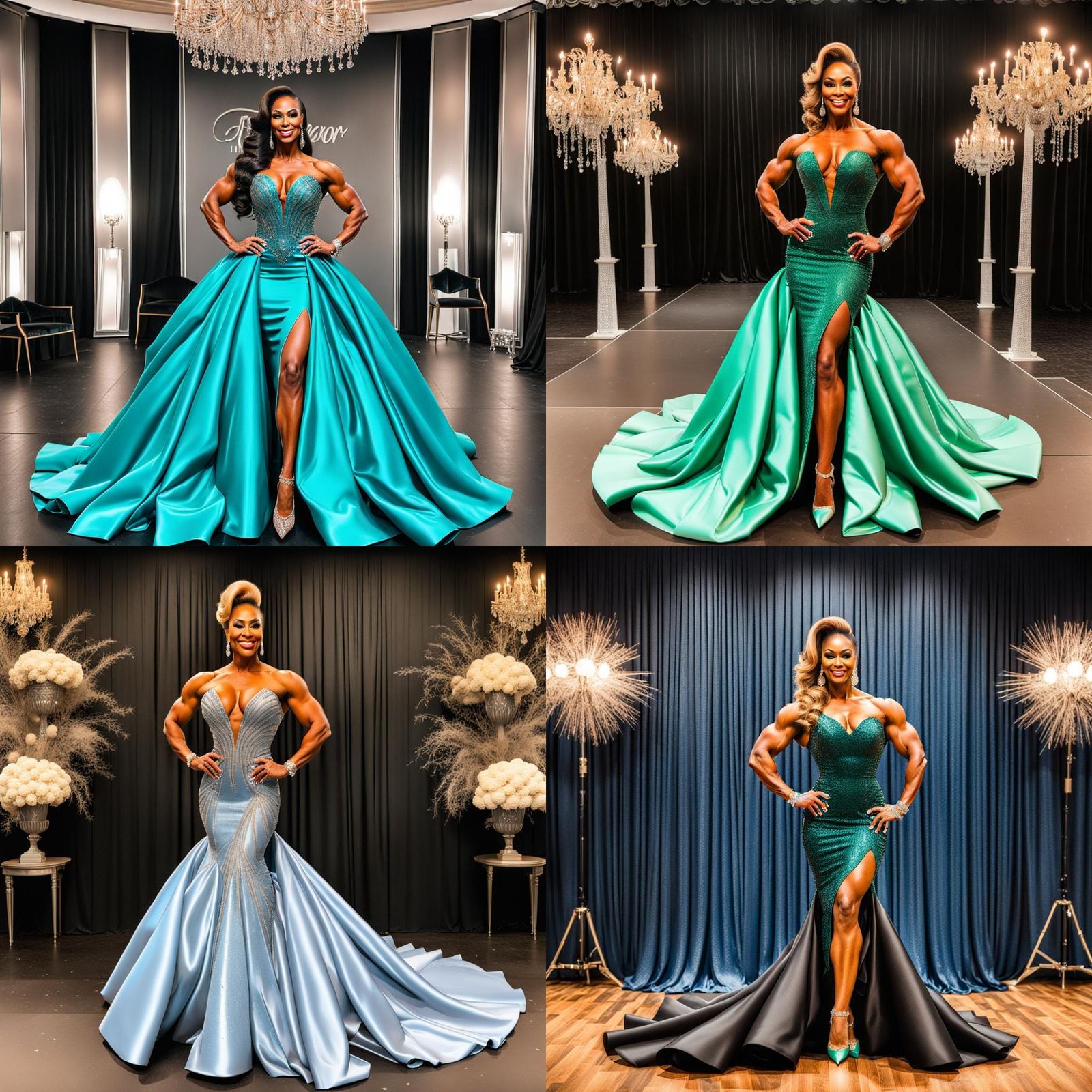 Female Bodybuilder in Gown on Stage