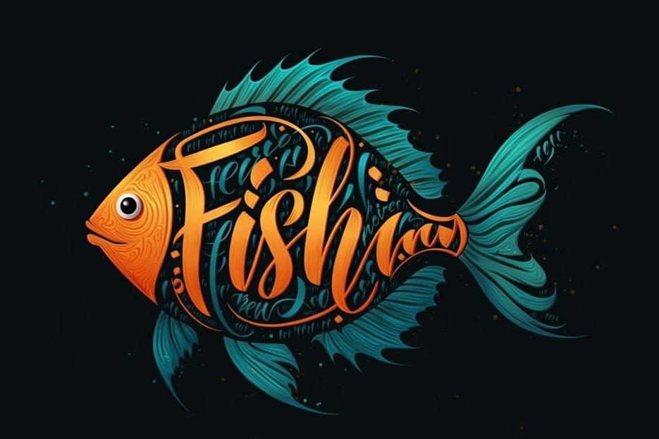 Calligraphic Fish Typography in Vibrant Colors