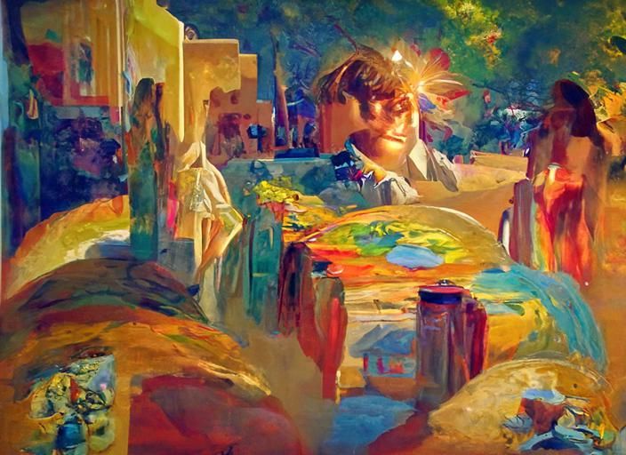 Joyous Scene in Post-Impressionistic Style