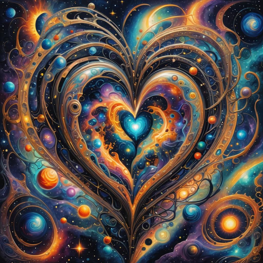 Ethereal Heart: A Surreal Cosmic Illustration