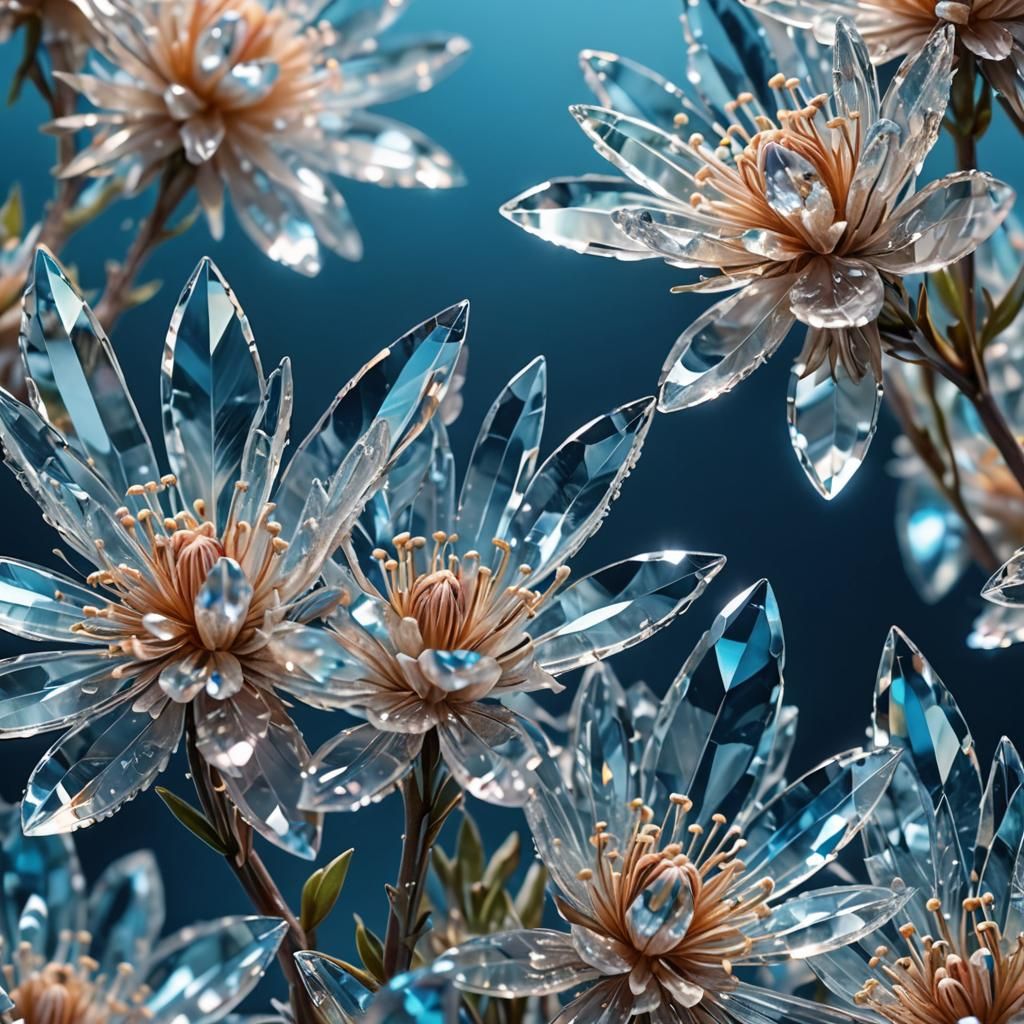 Crystalline Flowers: Macro Shot of Delicate Crystal Formatio...